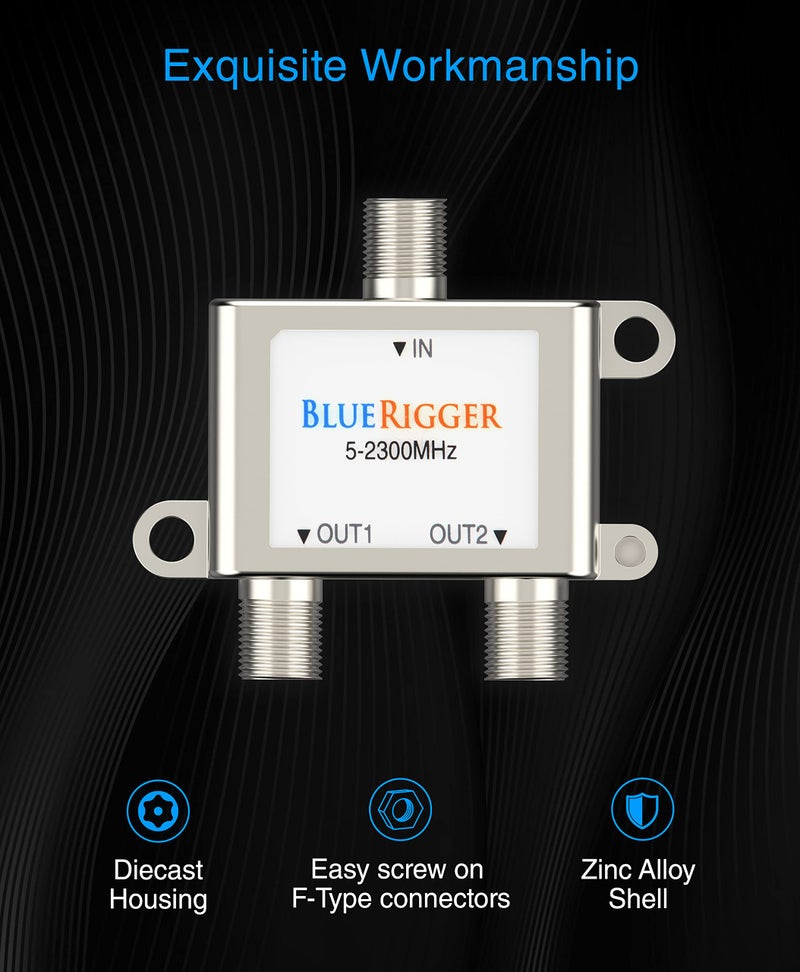 BlueRigger 2-Way Coaxial Cable Splitter (RG6 Two Way Mini Diplexer, F-type, 2.3GHZ 5-2300MHz) Digital Signal Female Coax Splitter - Works with Satellite, Antenna, HDTV, Amplifier, Cable TV, Dish, CATV - Image 4