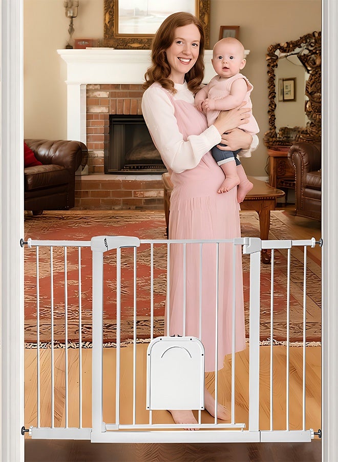 Beauenty Baby Gate, with adjustable pet door, 76-84cm + 10+20+30cm extension piece, suitable for widths of 76-144cm, suitable for pet enclosures, doorways, corridors, and stairs (76-144CM) ﻿ - Image 1