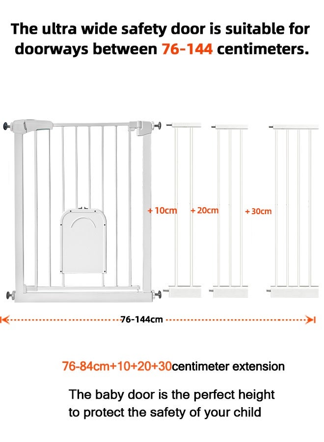 Beauenty Baby Gate, with adjustable pet door, 76-84cm + 10+20+30cm extension piece, suitable for widths of 76-144cm, suitable for pet enclosures, doorways, corridors, and stairs (76-144CM) ﻿ - Image 2