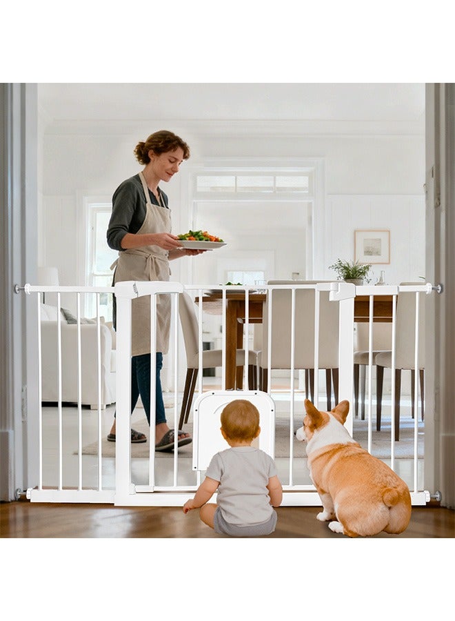 Beauenty Auto Close Safety Baby Gate for Stairs - No Drilling Pressure Mounted, Extra Wide (Up to 144cm) with 10/20/30cm Extension Rack, Suitable for Doorways/Kids/Pets - White - Image 1