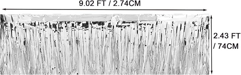 Aimto 4 Pack Metallic Foil Fringe Tinsel Table Skirts,29x108 Inch Party Disposable Table Skirt Banner for Hotel Banquet Parade Floats Mardi Gras Holiday Birthday Wedding New Year Party Decoration(Silver) - Image 2