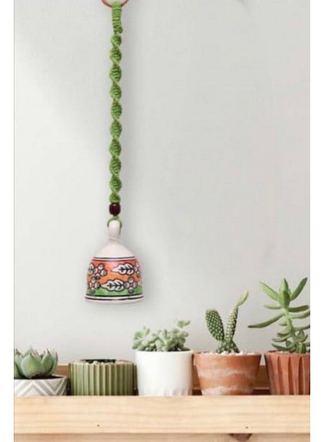 Shopping Shots 1 Ceramic Bell with Hand Knitted Macrame Cotton Rope & 1 Ceramic Hooks to Hang Bells.. Size- Large, Height -5 inches Resonating Sound I Home and Office Decoration - Image 2