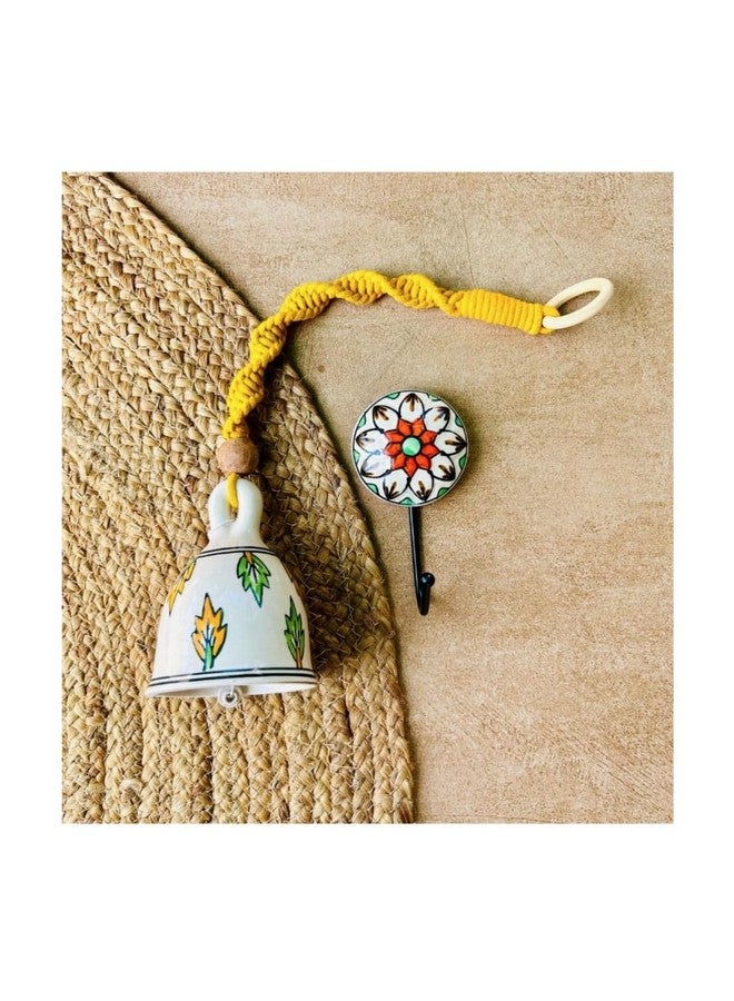 Shopping Shots 1 Ceramic Bell with Hand Knitted Macrame Cotton Rope & 1 Ceramic Hooks to Hang Bells.. Size- Large, Height -5 inches Resonating Sound I Home and Office Decoration - Image 1