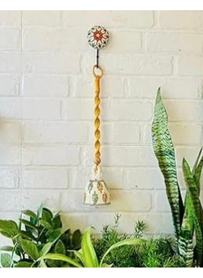 Shopping Shots 1 Ceramic Bell with Hand Knitted Macrame Cotton Rope & 1 Ceramic Hooks to Hang Bells.. Size- Large, Height -5 inches Resonating Sound I Home and Office Decoration - Image 3
