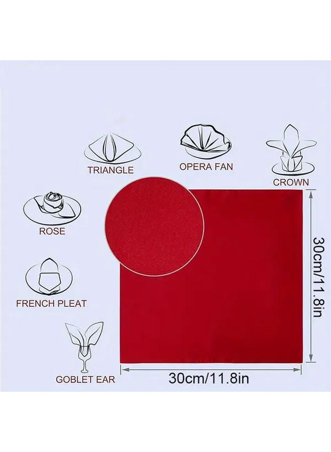 مناديل ساتان حمراء 3 قطع، قماش متين بكثافة عالية وحواف محكمة للحفلات والولائم - Image 4