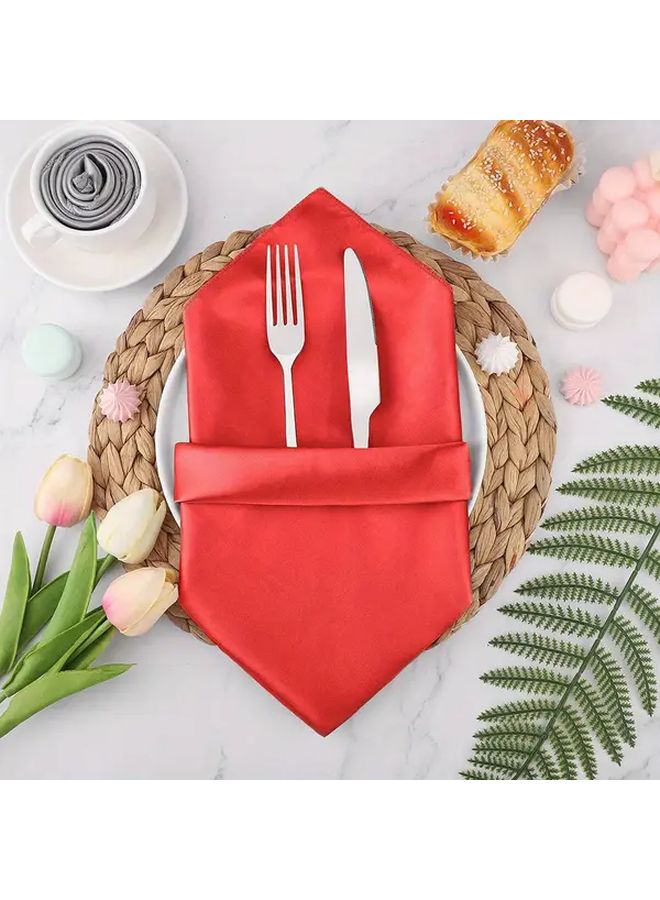 مناديل ساتان حمراء 3 قطع، قماش متين بكثافة عالية وحواف محكمة للحفلات والولائم - Image 2