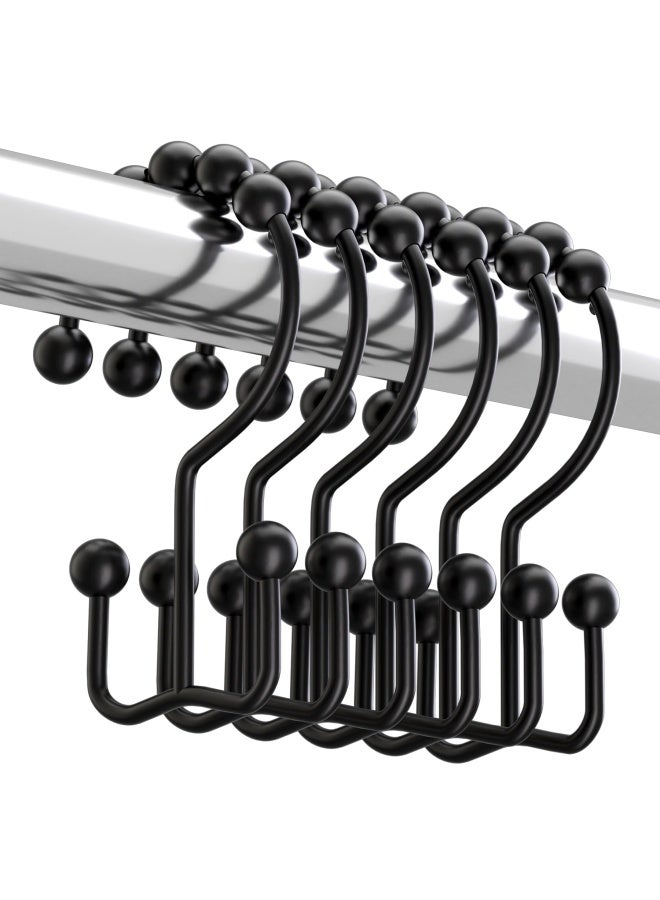 Titanker Black Shower Curtain Hooks Rings RustResistant Metal Double Glide Shower Hooks for Bathroom Shower Rods Curtains Set of 12 Hooks Matte Black - Image 1