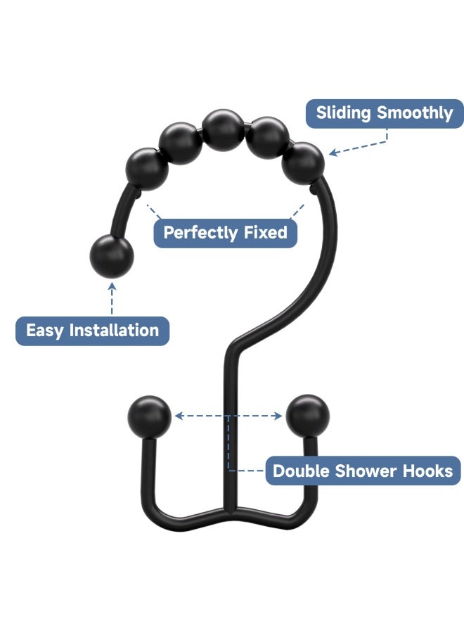 Titanker Black Shower Curtain Hooks Rings RustResistant Metal Double Glide Shower Hooks for Bathroom Shower Rods Curtains Set of 12 Hooks Matte Black - Image 4