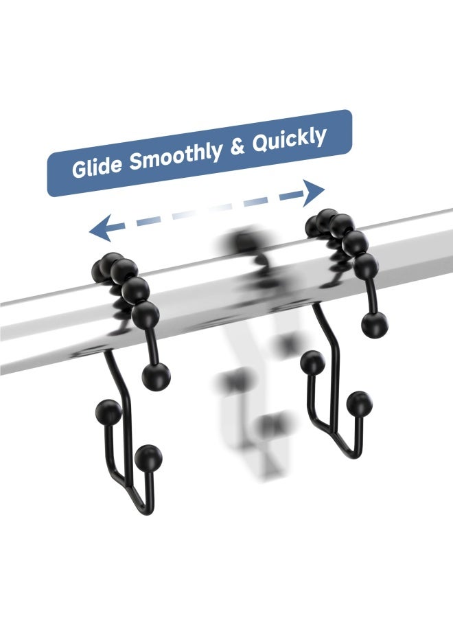 Titanker Black Shower Curtain Hooks Rings RustResistant Metal Double Glide Shower Hooks for Bathroom Shower Rods Curtains Set of 12 Hooks Matte Black - Image 3