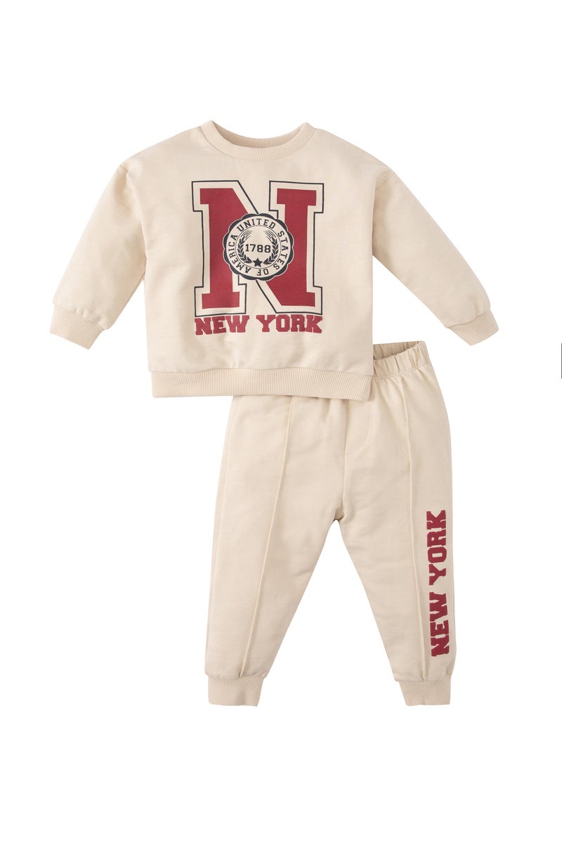 DeFacto Baby Boy Printed Sweatshirt Sweatpants 2 Piece Set  - Image 4