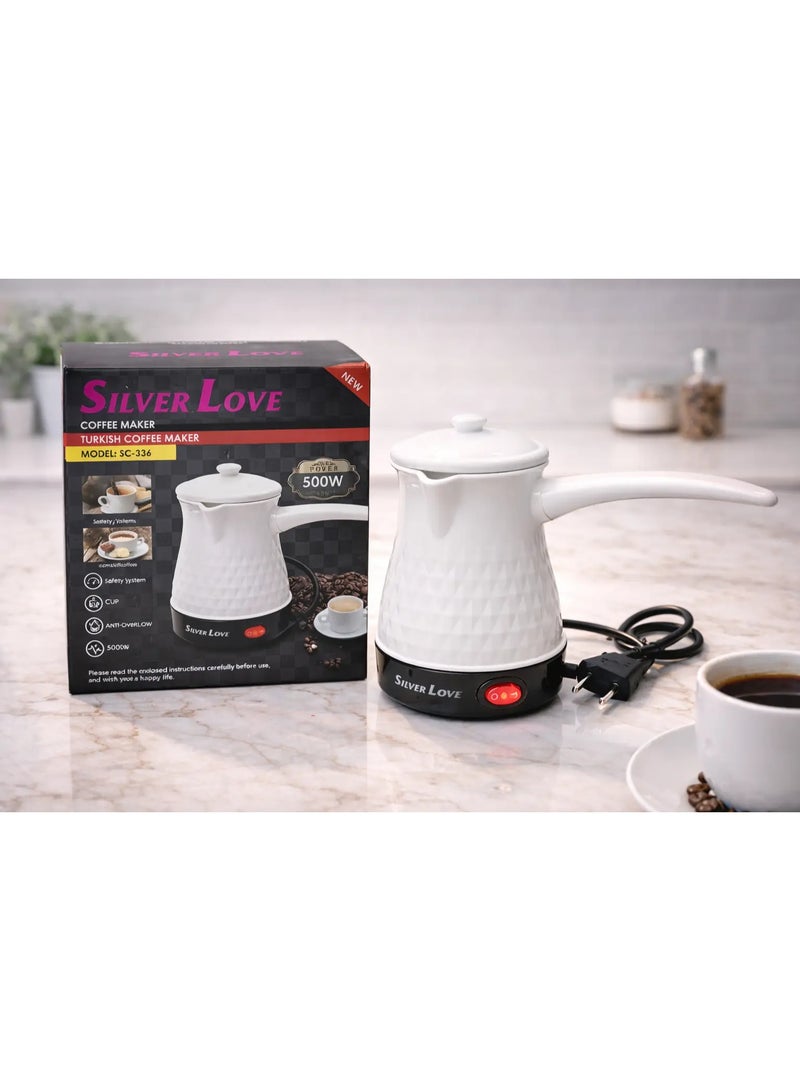 Silver Love Turkish Coffee Maker SC-338, 450ml Capacity, 500W Electric Coffee Pot with Anti-Overflow Protection, Safety System, Green - Image 1