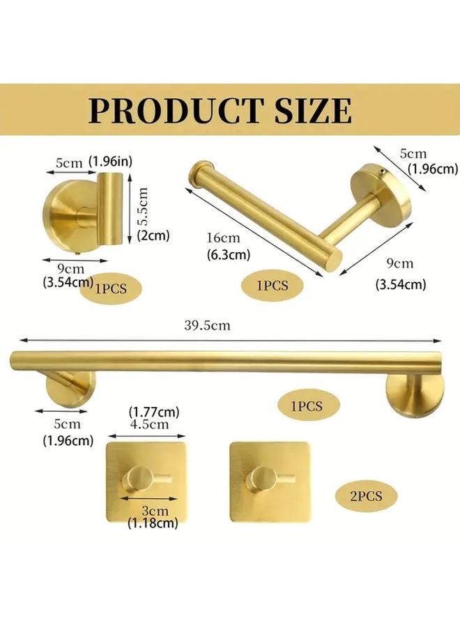 5Pcs Stainless Steel Bathroom Hardware Set Silvery Wall Mounted Towel Bar Hooks - Image 4