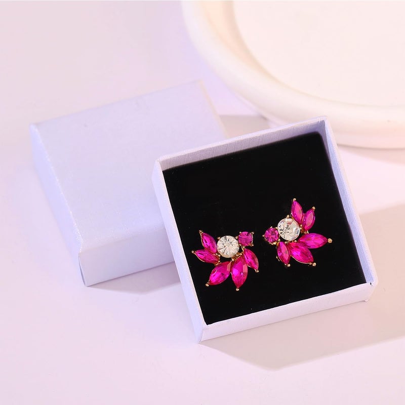 WanBigVa Hot Pink Rhinestone Cluster Stud Earrings Elegant Small Marquise Crystal Wedding Earrings for Brides Bridemaids Party Prom Costume Earrings for Women - Image 4