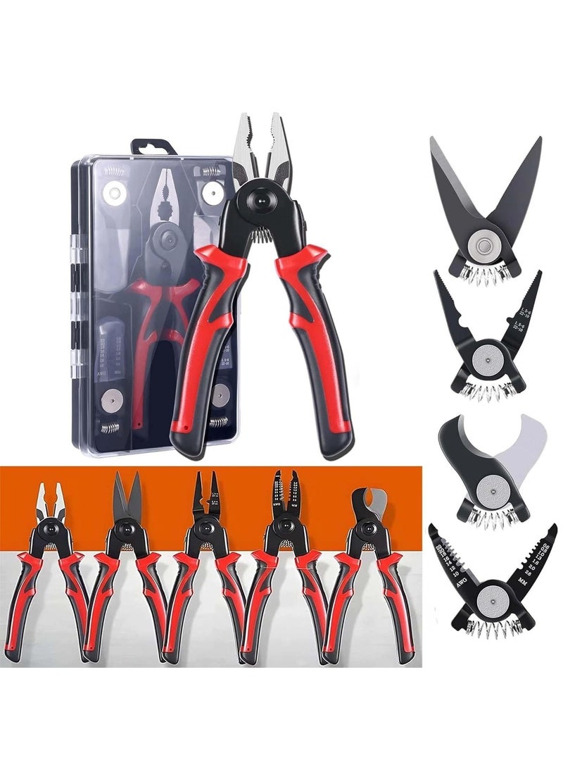 Cheet enterprise 5Head Pliers 5in1 Multifunctional Wire Stripper Heavy Duty MultiTool for Electrical Cutting Crimping and Wire Stripping Adjustable Cable Cutter for Precision Work Durable Stainless Steel  - Image 1