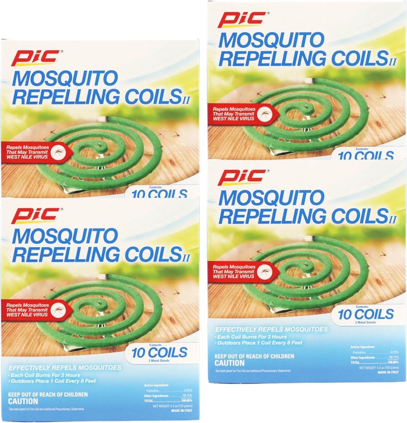 PIC Mosquito Repelling Coils, Outdoor Mosquito Repellent, Up to 3 Hours Protection, 8-Feet Area Coverage, Suitable for Patio, Porch, Backyard & Outdoor Use, 40 Coils (4 Packs of 10) - Image 1