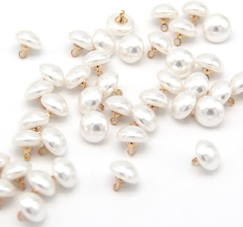 10mm semicircle mushroom-shaped imitation pearl buttons 40-piece package (suitable for sewing, shirts, skirts, wedding dresses, jewelry decoration and handmade DIY) gold - Image 1