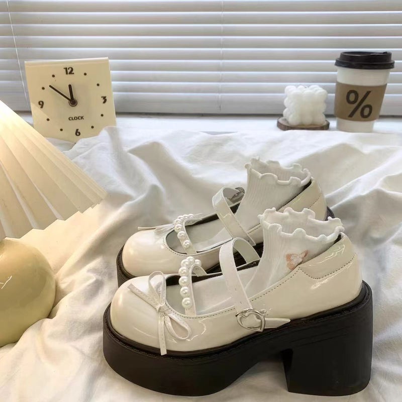Round Toe Platform Mary Jane Shoes for Women 2026 Spring French Heel with Pearl Strap Loafer - Image 1