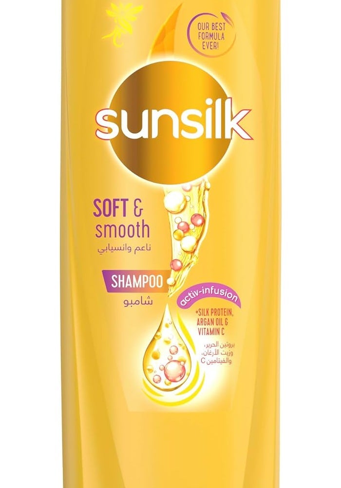 SUNSILK Shampoo, For Soft & Smooth Hair, Soft & Smooth, With Silk Protein, Argan Oil & Vitamin C, 200ml - Image 1