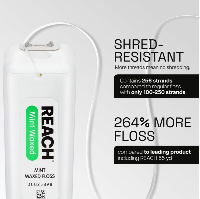 REACH خيط الأسنان الشمعي من REACH، بنكهة النعناع، مزيل البلاك للأسنان، مقاوم للتقطيع، ينزلق بسلاسة، سهل الاستخدام، شمعي، تنظيف عميق للأسنان، العناية بالفم، خالي من PFAS، للبالغين والأطفال، 6 عبوات، 200 ياردة - Image 3