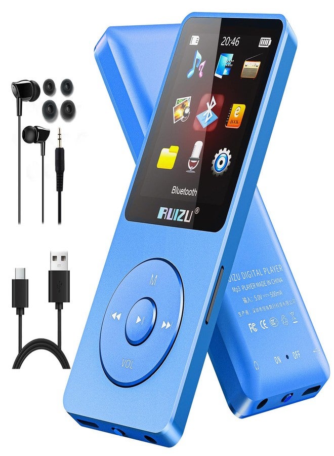 RUIZU 64GB MP3 Player with Bluetooth 5.3, Weight 0.055 lbs, Portable Music Player for Kids, Sports, FM Radio, Voice Recorder, 80 Hours Digital Audio Shuffle Playback, Support 128GB Micro SD Card, Blue - Image 1