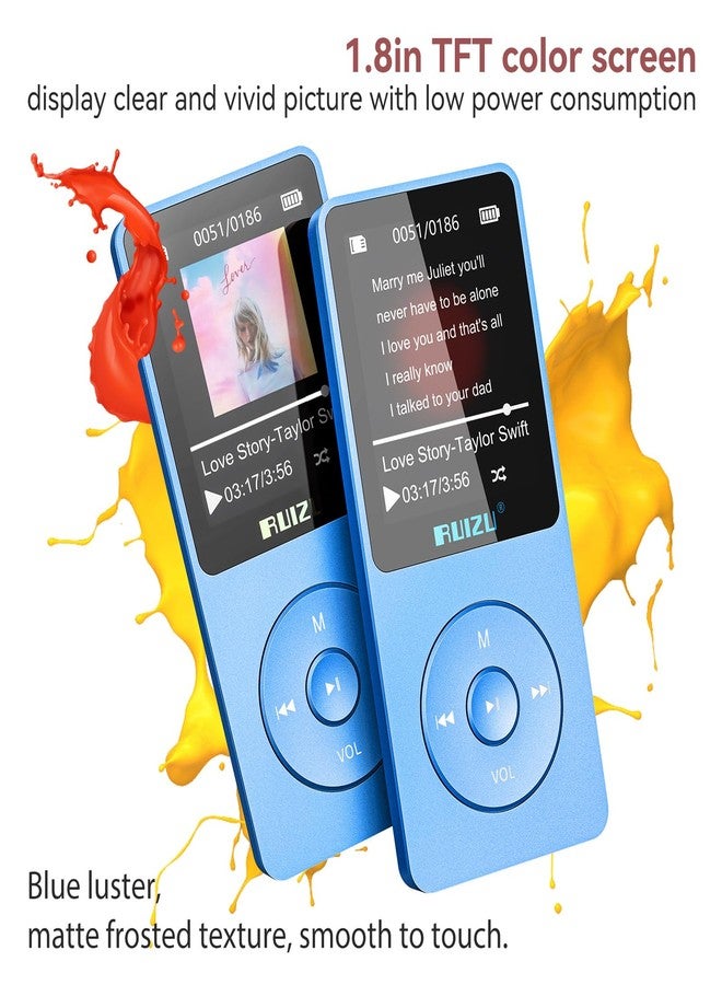 RUIZU 64GB MP3 Player with Bluetooth 5.3, Weight 0.055 lbs, Portable Music Player for Kids, Sports, FM Radio, Voice Recorder, 80 Hours Digital Audio Shuffle Playback, Support 128GB Micro SD Card, Blue - Image 3