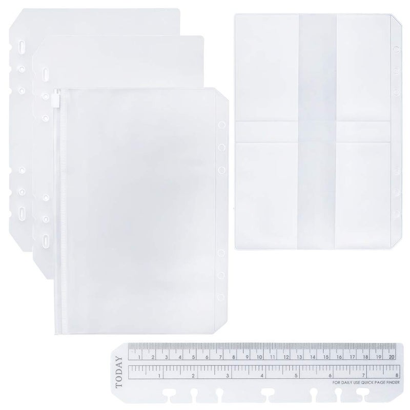 Moterm 2 PCs Page Lifter(Transparent Separator), 1 PC Bookmark Ruler, 1 PC PVC Storage Card Holder and 1 PC Zipper Bag for A5 Planner - Image 1