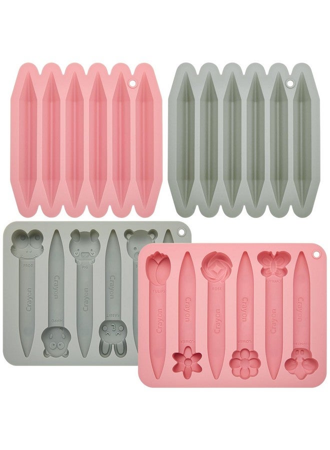 Tessco 4 Pack Assorted Crayon Molds Cavity 3D Crayon Silicone Mold Triangular Crayon Molds Silicone Chocolate Making Molds For Diy Wax Crayons Candle Melting Animal Flower Chocolate Pen Shapes Pink Gray - Image 1