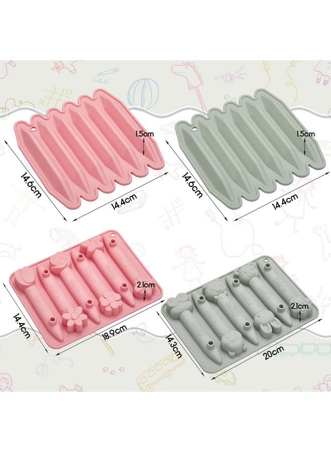 Tessco 4 Pack Assorted Crayon Molds Cavity 3D Crayon Silicone Mold Triangular Crayon Molds Silicone Chocolate Making Molds For Diy Wax Crayons Candle Melting Animal Flower Chocolate Pen Shapes Pink Gray - Image 2