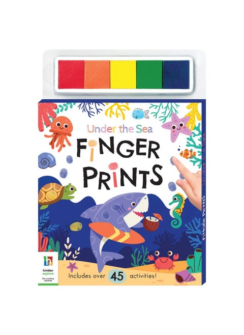Hinkler Under The Sea Finger Prints - DIY Fingerprint Art Kit for Kids includes 48-page book of colouring and activity and 5 finger paints in an easy to use strip, Fun Underwater Theme, Creative Fingerprint Activities, Ocean & Sea Creature Design