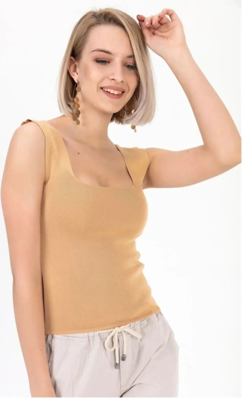 Işılda Fashion Women's Square Neck Knitted Blouse 
