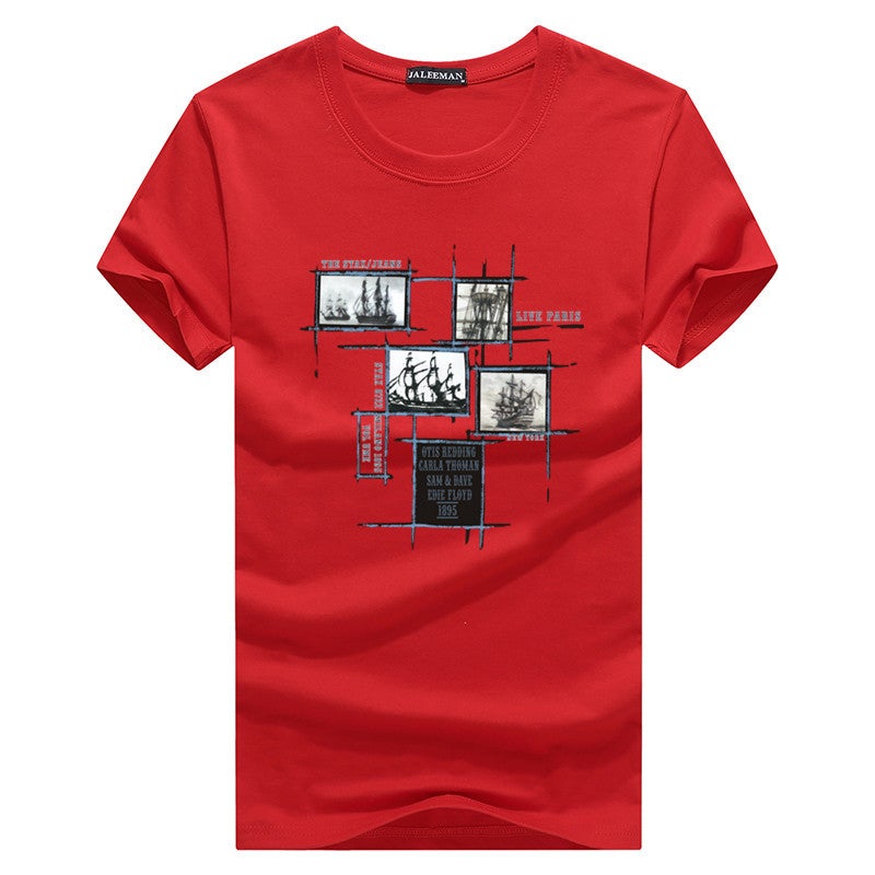 Round Neck Men'S Cotton Short Sleeve T-Shirt Casual Blood Men'S Solid Color Large Size Men'S T - Image 1