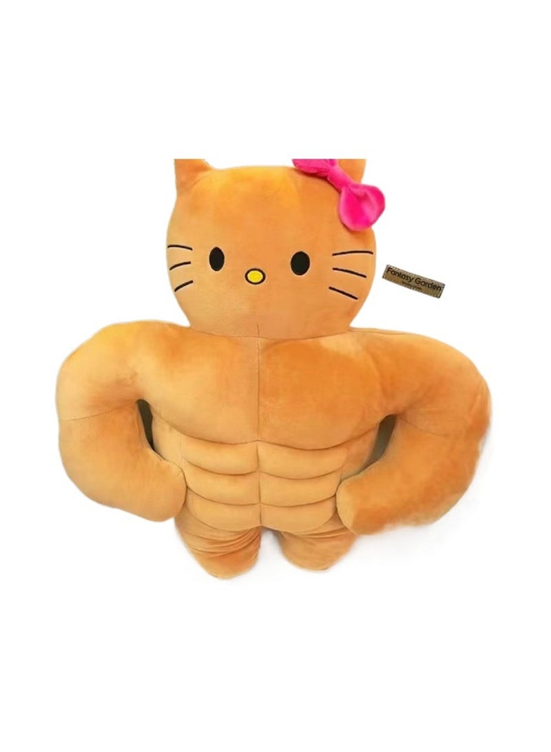 40cm Muscle Kitty Cat Plush Toy Funny Muscle Kitty Cat Black Skin Cute Plush Toy Pillow, Boy Girl Gift - Image 1