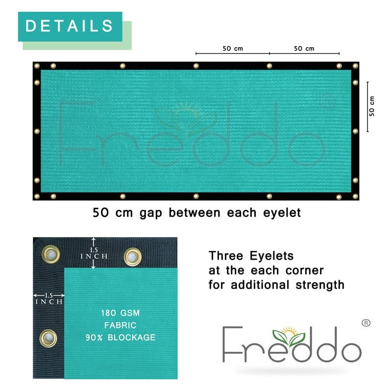 FREDDO Privacy Screen Fence Shade Net for Balcony, Garden, Terrace & Outdoor Fence – Heavy Duty with Polyester Band, Brass Eyelets & Tie Cords (Green, 1 x 4 Mtr) - Image 3