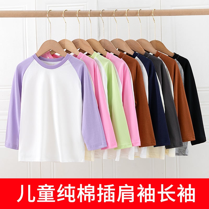Children'S Raglan Long Sleeve T-Shirt Cotton Boys Fashion Brand Loose Version Of The Top Big Girls Inside The Base Shirt - Image 2