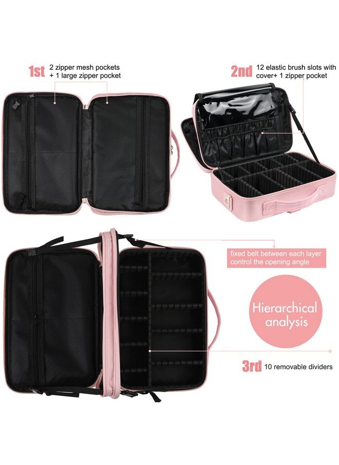 INOVERA (LABEL) INOVERA (LABEL) Nylon Makeup Organizer Bag,Cosmetic Bag Professional Storage With Adjustable Compartment (Rose Gold, Medium - (34L X 23B X 12H Cm))  - Image 3