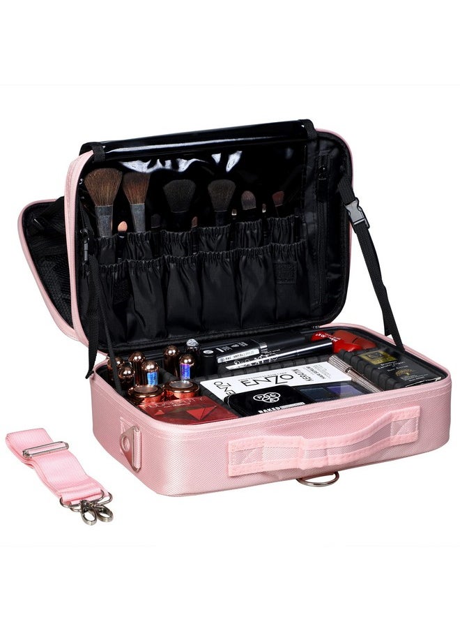 INOVERA (LABEL) INOVERA (LABEL) Nylon Makeup Organizer Bag,Cosmetic Bag Professional Storage With Adjustable Compartment (Rose Gold, Medium - (34L X 23B X 12H Cm))  - Image 4