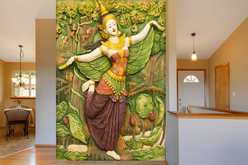 999STORE 3D Print Latest Door Living Room Bed Room Home Hall Wall Stickers Sheet roll Nature Wallpaper Green Trees and Dancing Angel Mural 3D Wallpaper (Vinyl Self Adhesive 24X36 Inches) NonW230840 - Image 1