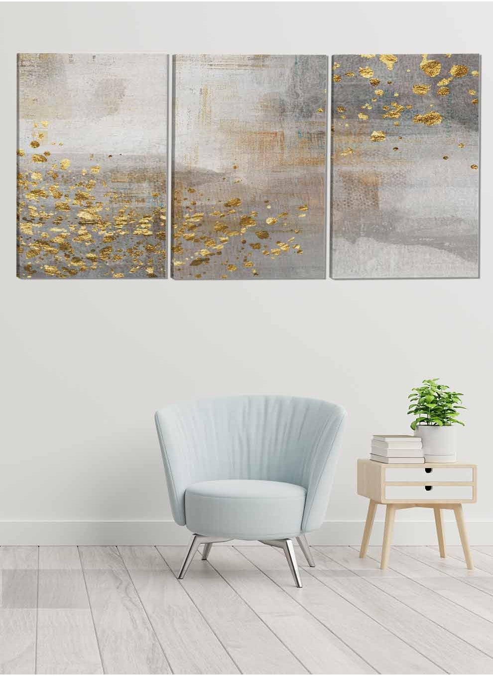 Set Of 3 Framed Canvas Wall Arts Stretched Over Wooden Frame Speckled Vintage Abstract Paintings For Home Living Room Office Decor 