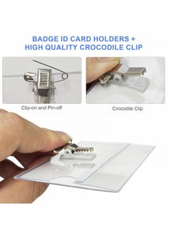 Y&D 50Pcs Name Badges with Crocodile Clip and Safety Pin, Transparent Waterproof ID Card Holder Badge Business Holders for Company, School, Corporate Conference  - Image 3