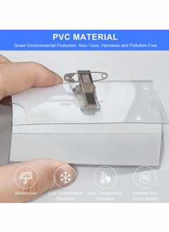 Y&D 50Pcs Name Badges with Crocodile Clip and Safety Pin, Transparent Waterproof ID Card Holder Badge Business Holders for Company, School, Corporate Conference  - Image 2
