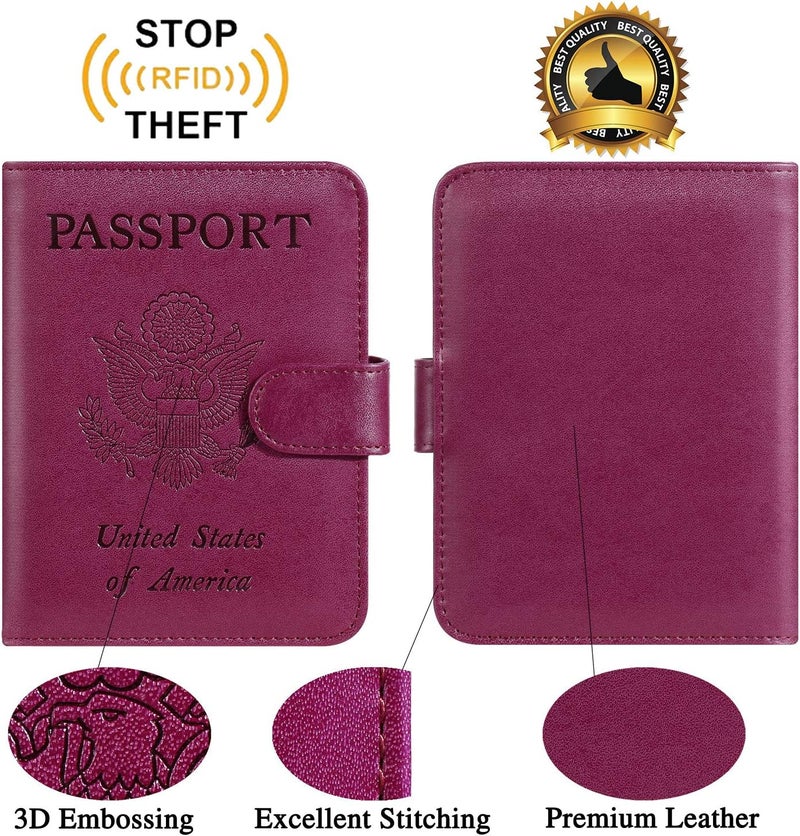 PASCACOO Passport Holder Cover Wallet RFID Blocking Leather Card Case Travel Accessories for Women Men (Purple) - Image 2