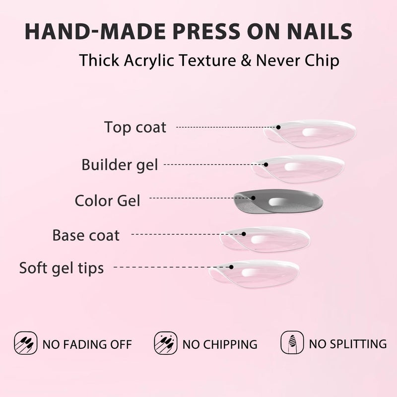 KQueenest Pastel Light Pink Press on Nails Short Oval, Glossy Soft Gel Fake Nails Press on, Extra Short Almond Fake Nails with UV Cover, Thick Acrylic Glue on Nails for Wome Wedding & Everyday 4 Pcs - Image 5