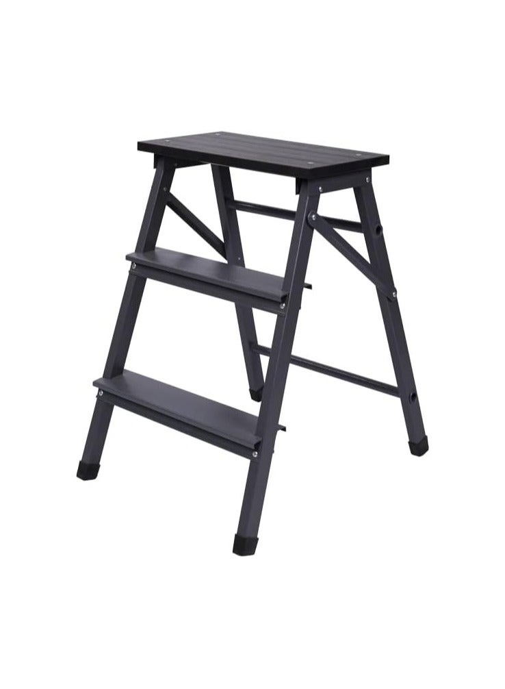 2-Step Kitchen Ladder Dark Grey Small L-KT-2 Heavy Duty Folding Stool - Image 2