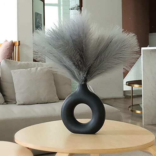Pusuny Faux Pampas Grass,7 PCS 24 inch Gray Pampas Grass Decor, 7 Branches | Each Stem Fluffy Small Pompous Grass for Vase Filler in Table Vase Decor for House, Office, Boho Wedding Flower (Gray) - Image 5