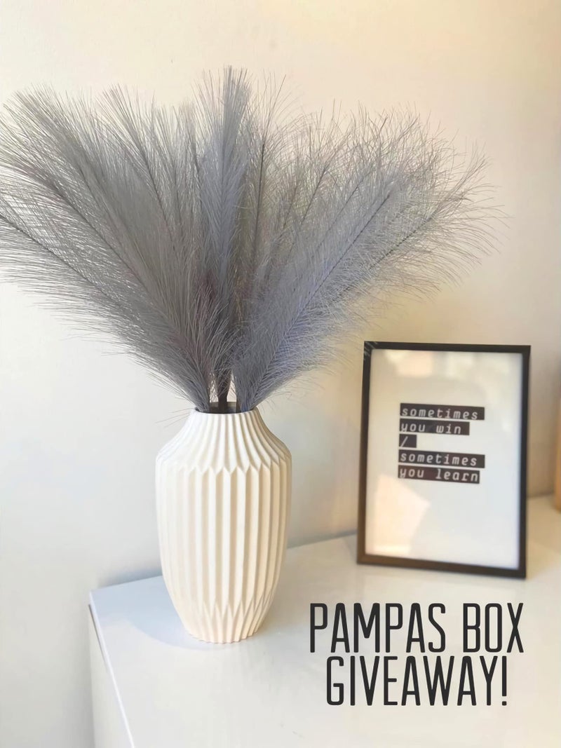 Pusuny Faux Pampas Grass,7 PCS 24 inch Gray Pampas Grass Decor, 7 Branches | Each Stem Fluffy Small Pompous Grass for Vase Filler in Table Vase Decor for House, Office, Boho Wedding Flower (Gray) - Image 3