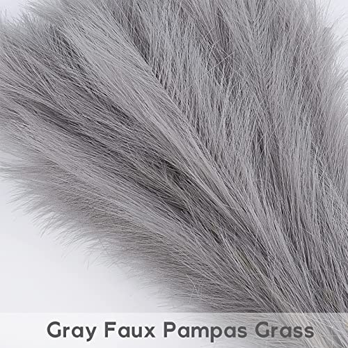 Pusuny Faux Pampas Grass,7 PCS 24 inch Gray Pampas Grass Decor, 7 Branches | Each Stem Fluffy Small Pompous Grass for Vase Filler in Table Vase Decor for House, Office, Boho Wedding Flower (Gray) - Image 4