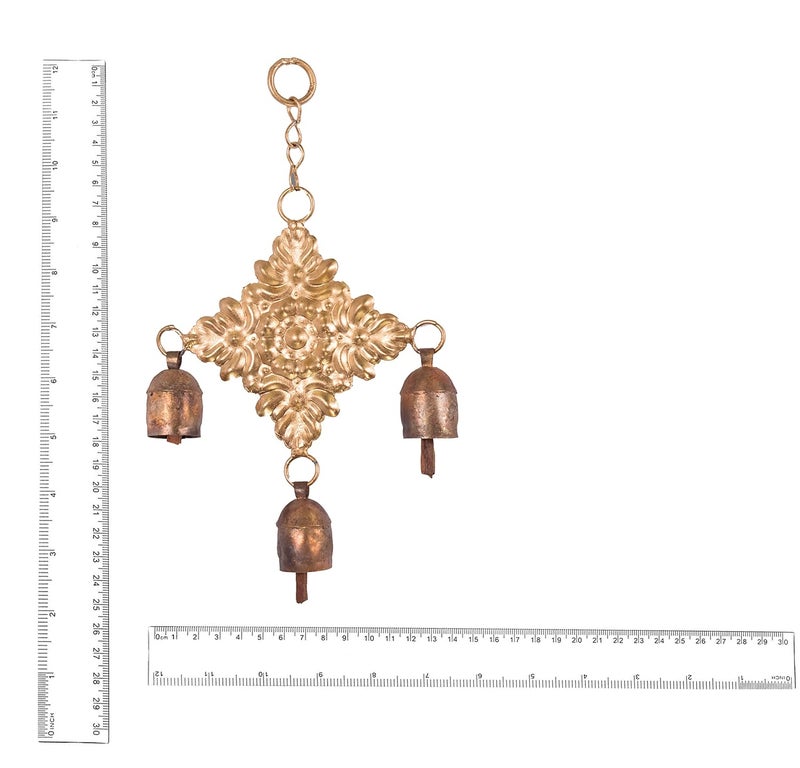 Ethnics of Kutch Ethnics of Kutch Hand Made Metal Bells Wrought Iron CopperZinc Coated Home Dcor Chimes Cow Bell Sparkles 3 Bells 24 cms Length Colour Copper BEL0051 - Image 2