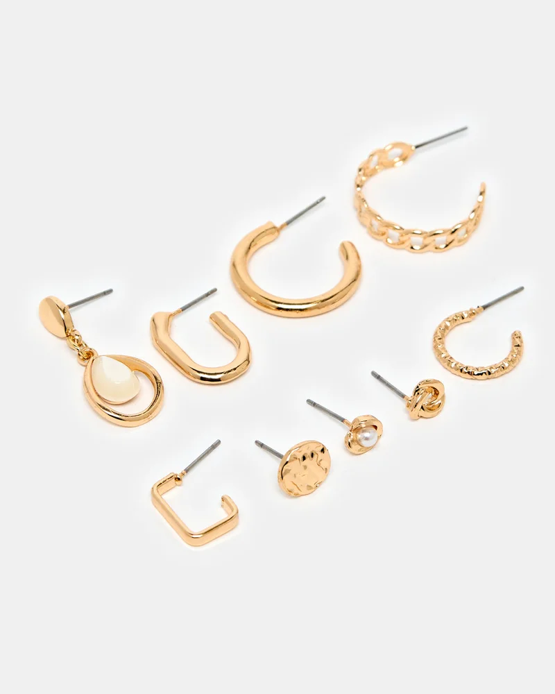 REDTAG Women Gold Embellished Earring Set (9 Pairs)