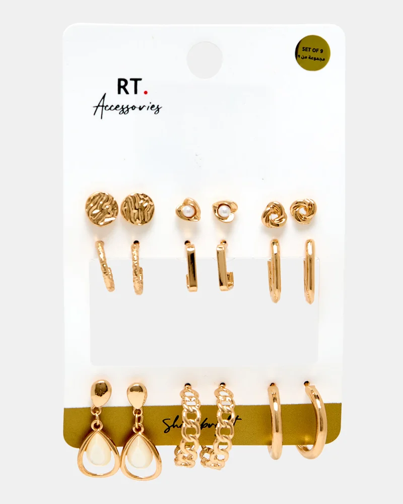 REDTAG Women Gold Embellished Earring Set (9 Pairs)