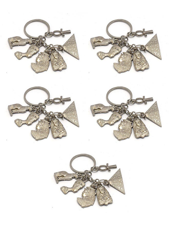 immatgar 5 pieces of  immatgar pharaonic Cleopatra Nefertiti Pyramid keychain keyring ancient Egyptian souvenirs gifts from egypt (Silver) 